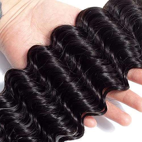 FQ Human Hair Deep Wave 3 Bundles 24 26 28 inch 10A Brazilian Virgin Human Hair Bundles Double Strong Weft Deep Wave Human Hair 3 Bundles Unprocessed Deep Curly Wave Human Hair Extensions Bundles