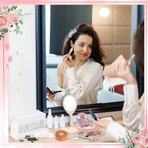 Emergency Kit for Wedding Women 49 Bridal Emergency Kit for Wedding Day, Essentials Survival Set for Team Bride, Travel Items with Makeup Bag for Brides Daily (White)