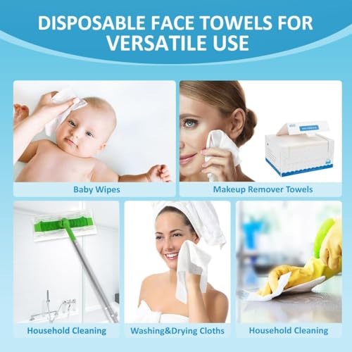 HOMEXCEL Face Towels 200 Count (4 Box), Disposable Makeup Remover Wipes, Super Soft Biodegradable Dry Facial Hand Clean Facial Towels Wash Cloth