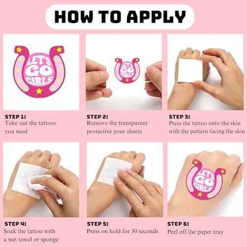 Cowgirl Temporary Tattoos for Kids Party Supplies - 50PCS Western Cowgirl Temporary Tattoos for Girls Birthday Party Favors Goodie Bag Fillers