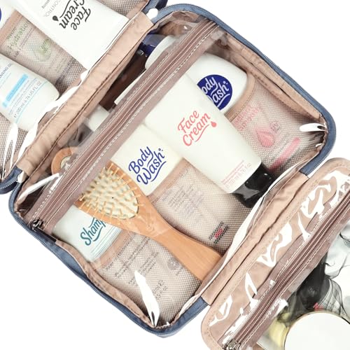 NISHEL Hanging Travel Toiletry Bag, Visible Makeup Organizer, Cosmetic Case for Journey Accessories, Bathroom Shower, Aegean-Blue