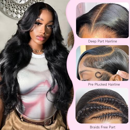 32 Inch Body Wave Lace Front Wigs Human Hair Pre Plucked 200 Density 13x6 HD Lace Frontal Wigs Invisilbe Hairline Real Virgin Human Hair Wig Natural Black 3X Longer Lifespan