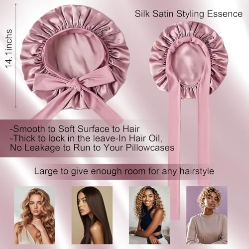 Silk Bonnet for Women, Satin Bonnet for Sleeping, Large Sleep Cap with Elastic Tie Band for Curly Hair