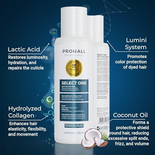 Brazilian Keratin Treatment Blowout Complex-PROHALL SELECT ONE 4.05 oz-Formaldehyde Free Keratin Hair Treatment at Home-Queratina Brasile?a Keratina Para Alisar el Pelo Sin Formol-Off White