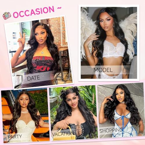 32 Inch Body Wave Lace Front Wigs Human Hair Pre Plucked 200 Density 13x6 HD Lace Frontal Wigs Invisilbe Hairline Real Virgin Human Hair Wig Natural Black 3X Longer Lifespan
