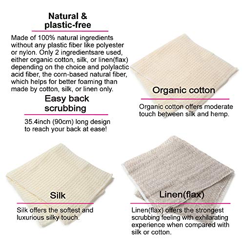 Exfoliating Washcloth [Made in Japan] Shower Back Scrubber, Natural Loofah