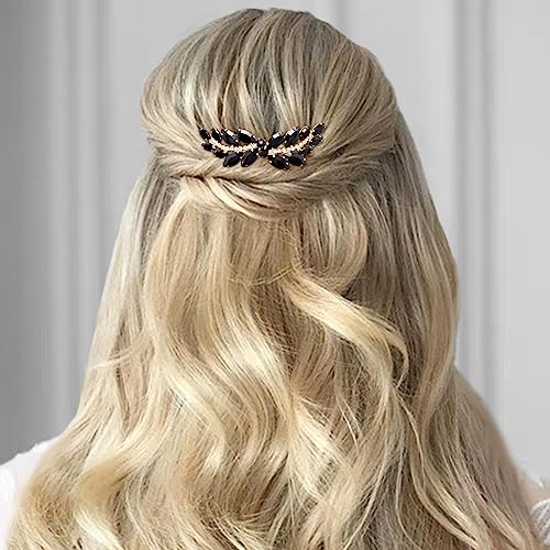BETITETO Bridal Hair Comb Emerald Green Crystal Wedding Hair Piece Pin Accessories for Women Girls Party (Black)