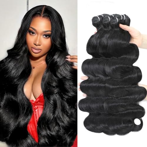 26 28 30 Inch 12A Body Wave Bundles Human Hair Human Hair Bundle 100% Unprocessed Brazilian Virgin Hair 3 Bundles weave for Black Women Natural Color