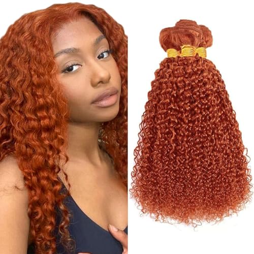 Color 350 Kinky Curly Bundles Orange Human Hair 3 Bundles Curly Wave Brazilian 100% Unprocessed Virgin Extensions Double Weft Bundle 22 24 26 Inch