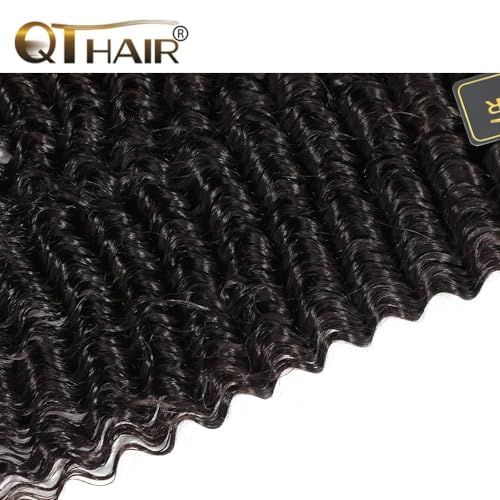 QTHAIR 16A Deep Wave Bundles 4 Bundles Human hair Brazilian Hair Deep Wave Bundles 100% Unprocessed Virgin Deep Curly Wavy Human Hair for Black Women (14 16 18 20Inch) Hair Extensions