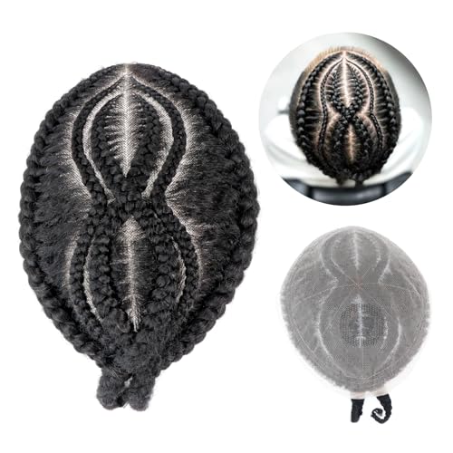 Black Afro Braiding Hair Toupees for Men Stellar Box Braids Afro Toupee for Black Mens 1# Black 6''Human Hair Afro Cornrow Man Unit HD Lace Fake Hair Pieces 4mm Men¡¯s Stitch Braided 8x10''