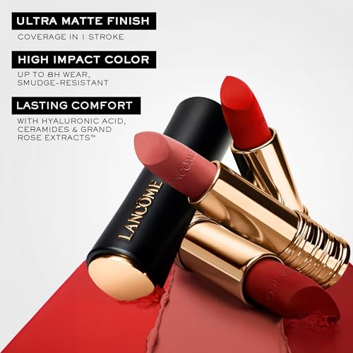 Lanc?me L¡¯Absolu Rouge Drama Matte Lipstick, Ultra Matte Finish, 8HR Full Coverage Color with Ceramides, Hyaluronic Acid, Rose Extracts for Moisture & Comfort, Smudge-Resistant