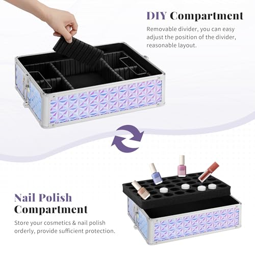 4 in 1 Rolling Makeup Case with Drawers, Multi-functional Cosmetic Trolley with Wheels and Keys, Large Storage Traveling Cart Trunk for Nail Technicians, Makeup Artist and Hairstylist, Silver