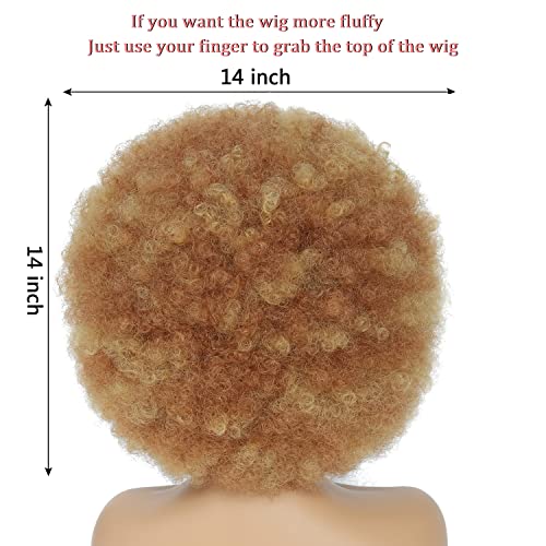 Afro Wig - Soft 70s Afro Wig For Women Blonde Afro Kinky Curly Hair Wigs With Bangs Ash Blonde Short Curly Wig For Men Bouncy Afro Puff Synthetic Hair Afro Wig For Daily Party Use
