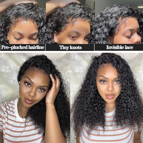 4C Curly Edges Deep Curly 360 Lace Front Wigs Human Hair 180% Density Glueless Pre Plucked Bleached Knots 360 Kinky Curly Lace Front Wig Human Hair With 4C Edges (14inch)