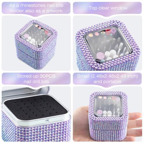 30PCS Nail Drill Bits Set with Holder Case, 3/32 Inch Professional Efile Cuticle Nail Bits for Nail Drill, Ceramic Diamond Carbide Drill Bits for Acrylic Gel Removal Polish Nail Tech (Purpe)