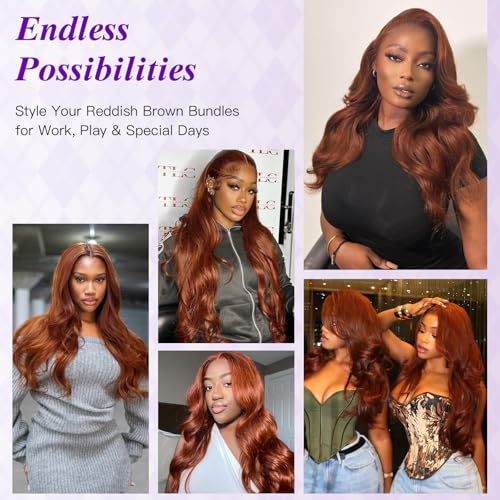 Light Reddish Brown Bundles Human Hair Body Wave 16 18 20 Inch, Color 30 Copper Brown Thick Raw Virgin 3 Bundles 12A 100% Brazilian Human Hair Wavy Loose Wave Quick Sew In Weave #30