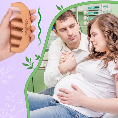 FEBSNOW Birthing Comb, 2 Pack Natural Wooden Labor Combs for Pain Relief Birthing Comb for Pregnant Women's Delivery Gifts
