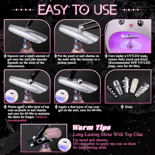 3D Mini Punk Nail Studs Cone Spike Alloy Rivets (Black+Silver), Flatback Nail Pearls and Round Steel Balls Beads(Silver), Goth Nail Charms and Gems for Nail Accessories