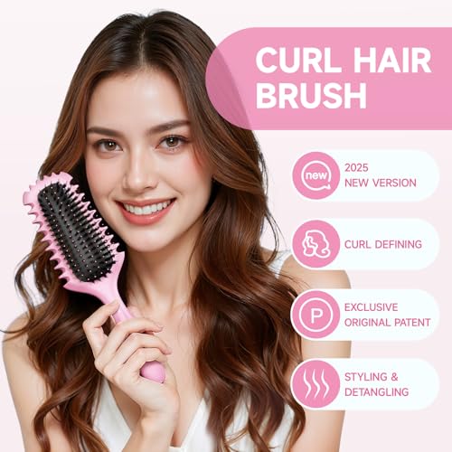 Curl Defining Brush 2025 Upgrade Curl Hair Brush Gifts for Women and Men ? Shape, Volume Brush and Detangle Curly Hair Styling with Reduced Pulling Pink