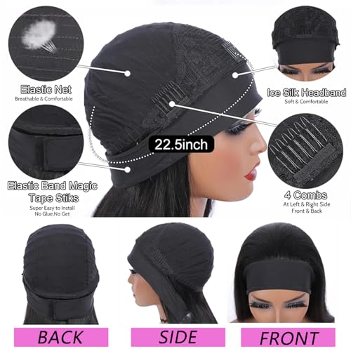 Headband Wig Human Hair Body Wave 24 Inch Glueless No Sew Headband Wig 100% Brazilian Virgin Hair 180% Dencity Wear and Go Headband Wigs for Black Women Natural Color Beginner Friendly