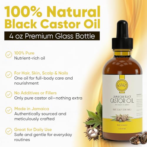 Jamaican Black Castor Oil ? 100% Pure Castor Oil for Hair Growth, Scalp Care, Glowing Skin and Nails. Made in Jamaica - 4 oz Glass Bottle