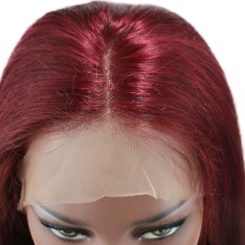 10A Glueless Pre-Plucked Natural Looking Long Straight 99J Burgundy Wine Red Wine Wig Brazilian Human Virgin Hair Lace Front Wigs with Baby Hair for Women