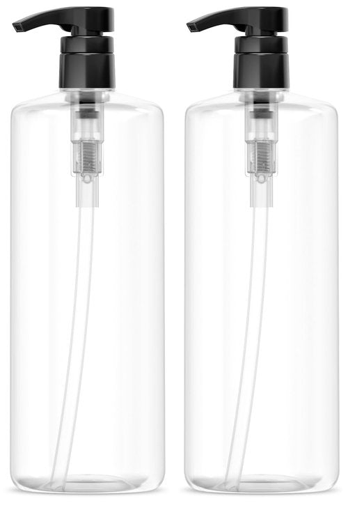 Bar5F Empty Shampoo Bottles with Pumps (2-Pack 32oz/1Liter/Large) BPA-Free PETE1 Plastic Bottle Crystal-Clear