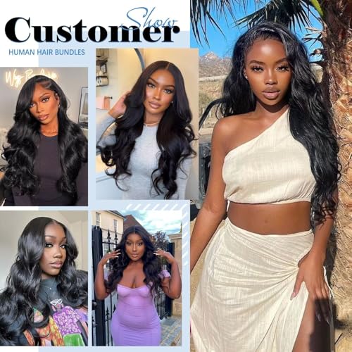 12A Human Hair Bundles 20 22 24 26 Inch Body Wave Bundles Human Hair 100% Unprocessed Brazilian Virgin Weave 4 Bundle for Women Natural Black Real Body Wavy Human Hair Extensions