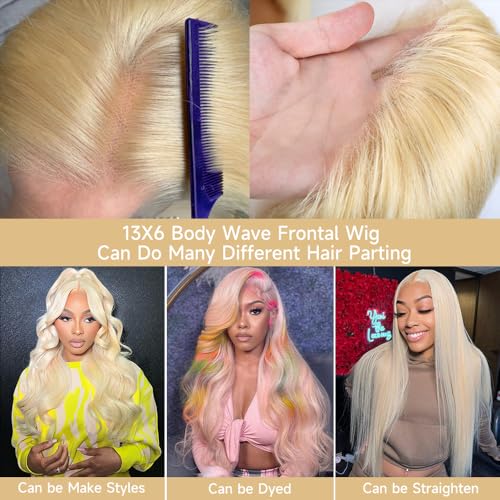 Blonde Wig Human Hair 613 13x6 Lace Front Wig Human Hair Pre Plucked With Baby Hair 200 Density Blonde Body Wave HD Lace Frontal Wigs 32 Inch