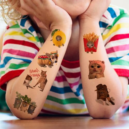 Cute Cat Meme Temporary Tattoos - 74 Individually Sheets Funny Animals Meme Tattoos for Birthday Decorations Party Supplies, School Rewards Gifts Ideas for Girls Boys