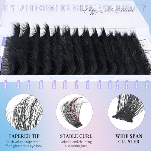 300D Lash Clusters Extensions Mega Cluster Eyelash Lashes 224 Pcs Thick Volume D Curl Wispy Individual Lashes DIY Lash Extension 12-25MM False Eyelashes Makeup at Home Replacement for Yaiseiko