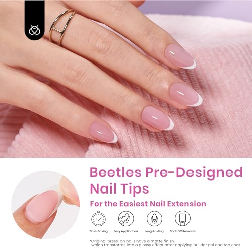 Beetles French Tips Press On Nails: 224 Pcs Pink French Tip Nails Short Almond Fake Nail Tips, Soft Gel Nail False Nails No Need to File DIY Art Design Gifts for Women