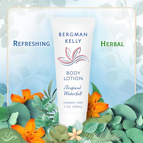 BERGMAN KELLY Hotel Toiletries Bundle (Tropical Waterfall, 1 oz each, 200 Pieces) 4-Piece Set: 50 Rectangular Bar Soap, 50 Shampoo, 50 Conditioner & 50 Body Lotion - Bulk Mini Guest Amenities