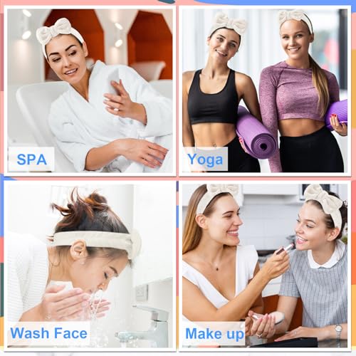 Tigeen 52 Pieces Spa Headband for Washing Face Bulk Soft Coral Fleece Skincare Headband, Bow Makeup Cosmetic Hairband Fluffy Shower Spa Essentials for Girls Women Slumber Supplies(White,Solid Series)