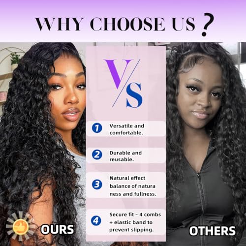 13x4 Deep Curly Glueless Wigs Human Hair Deep Wave Lace Frontal Wet and Wavy Wig 24 Inches 180 Density Water Wave Lace Front Wigs Human Hair Pre Plucked with Baby Hair Natural Black 1B