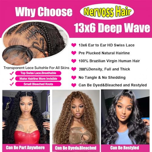 28Inch 13X6 Lace Front Wigs Human Hair 200% Density Deep Wave HD Transparent Lace Front Wigs Human Hair Pre Plucked Glueless Wigs Deep Curly Human Hair for Women With Baby Hair
