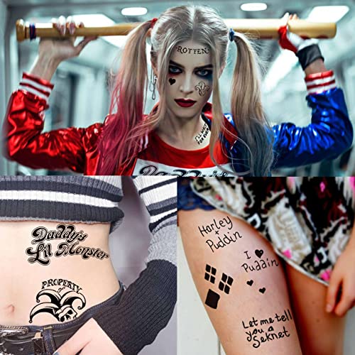 5 Sheets HQ Joker Tattoo Stickers For Women Men Adults, Halloween Temporary Tattoos Face Makeup Kit Set, Zombie Halloween Costume ave Party Accessories, Prison Prisoner Inmate Fake Tattoos