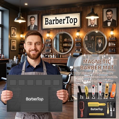 Magnetic Mat 19x12.5 Inch 6 Slots Barber Tray Hairdressing Electric Clippers Storage Mat Salon Table Tools Nonslip Cushion Heat Resistant Pad for Clippers Scissors Combs for Barbershop Salon, Home