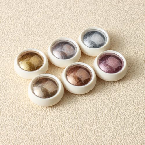 6PCS Chrome Nail Powder Metallic Mirror Pigment Glitter Effect Holographic Powder for Nails, Rose Gold Silver Champagne Rubbing DIY Dust for Nail Designs Decoration Supplies