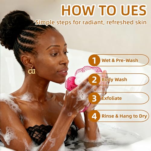 2 Pack Authentic African Net Sponge with Handles, AivaToba Mesh Body Scrubber, Exfoliating Wash Cloths for Body Scrubber, Back Scrub Exfoliating Sponge for Shower Bath, Portable Bath Sponge