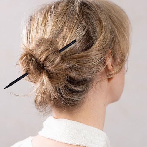 60 PCS Vintage Wooden Hair Sticks, Pencil Hair Pins, Black Chopstick Bun Clips for Women and Girls, Decorative Hairstyle Holder (with Hole)