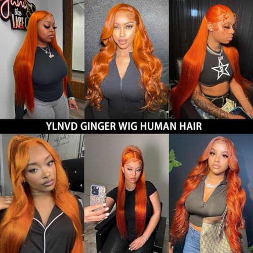 32 Inch Ginger Wig Human Hair 13X6 200% Density Ginger Orange Lace Front Wigs Human Hair 350 Colored Straight HD Transparent Lace Frontal Wigs Pre Plucked With Baby hair