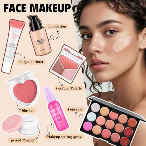 Makeup Set For Women Full Kit Includes Eyeshadow Concealer Palette Lip Gloss Lipstick Eye Pencil Makeup Brushes, All In One Makeup Gift Set For Teen, Girl And Beginner£¬Stocking Stuffers for Teen Girls