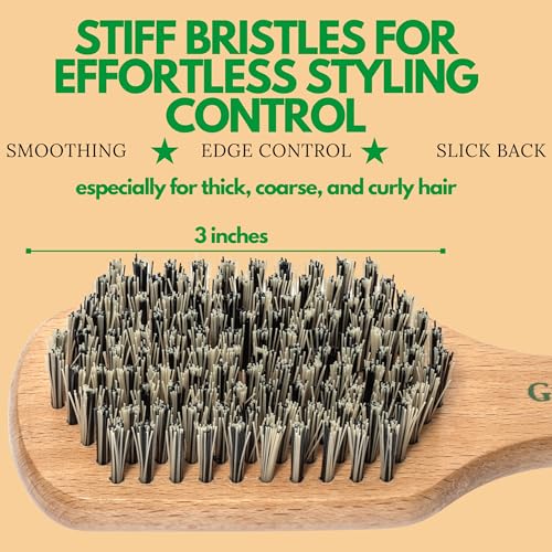 GranNaturals Hard Bristle Slick Back Hair Brush for Men & Women with Thick Curly Hair - Stiff Reinforced Nylon Small Hairbrush for Smoothing, Waves, Beard, Fades, Locs, Dreads