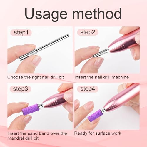 Small Sanding Bands Nail Drill Bits, Corfulra 200PCS Sanding Bands for Nail Drill with 2 3.1mm Mandrel bits, 150 Fine Grit Nail File for Acrylic Nails Gel Manicures and Pedicure, Purple