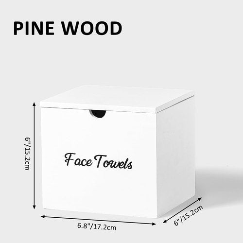 ZOBONETI Wooden Disposable Face Towel Holder Compatible with Clean Skin Club Towel XL, Clean Towels Xl Container for Bathroom Countertop, White Facial Towels Storage Box, Pine Wood