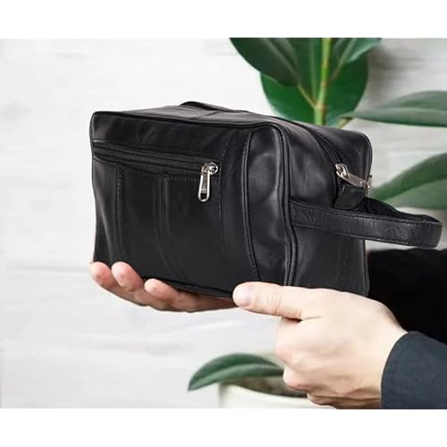 Liberty Leather - Genuine Sheep Nappa Leather Unisex Toiletry Bag for Travelling | Bathroom Organizer with Multiple Compartments for Men and Women | Portable Cosmetic Case for Traveling Dopp Kit