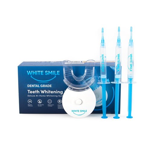 WHITE SMILE Teeth Whitening Kit, LED Light System, 35% Carbamide Peroxide 3 Gel Syringes, 10-Minute Treatment, Non-Sensitive Formula