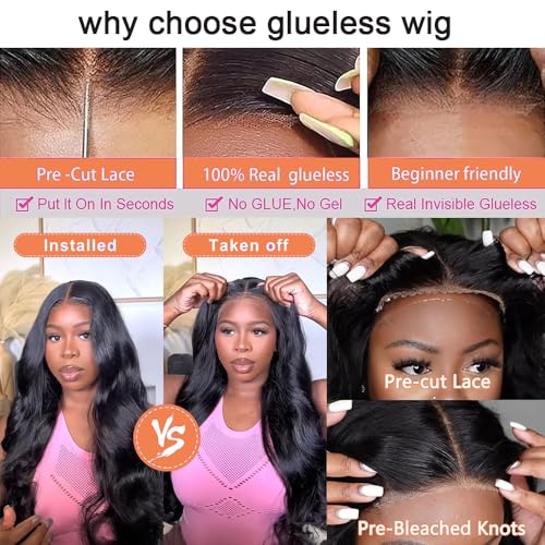 5x8 Pre Plucked Human Hair Wig - Body Wave HD Lace Closure, 180% Density, Glueless Wear and Go, Pre Cut (24 Inch)